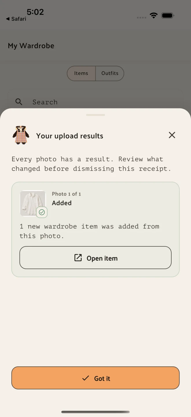Clueless confirming a piece of clothing was added to the wardrobe