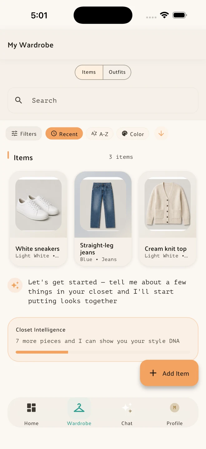 Clueless wardrobe grid with owned clothing items